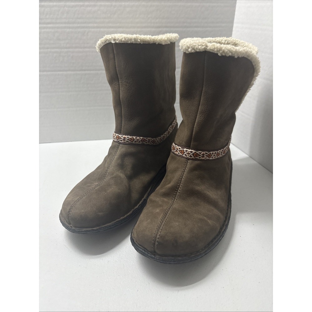 Women's Keen Galena Brown Pull On Leather Boots Faux Fir Women's Sz 9 EUC
